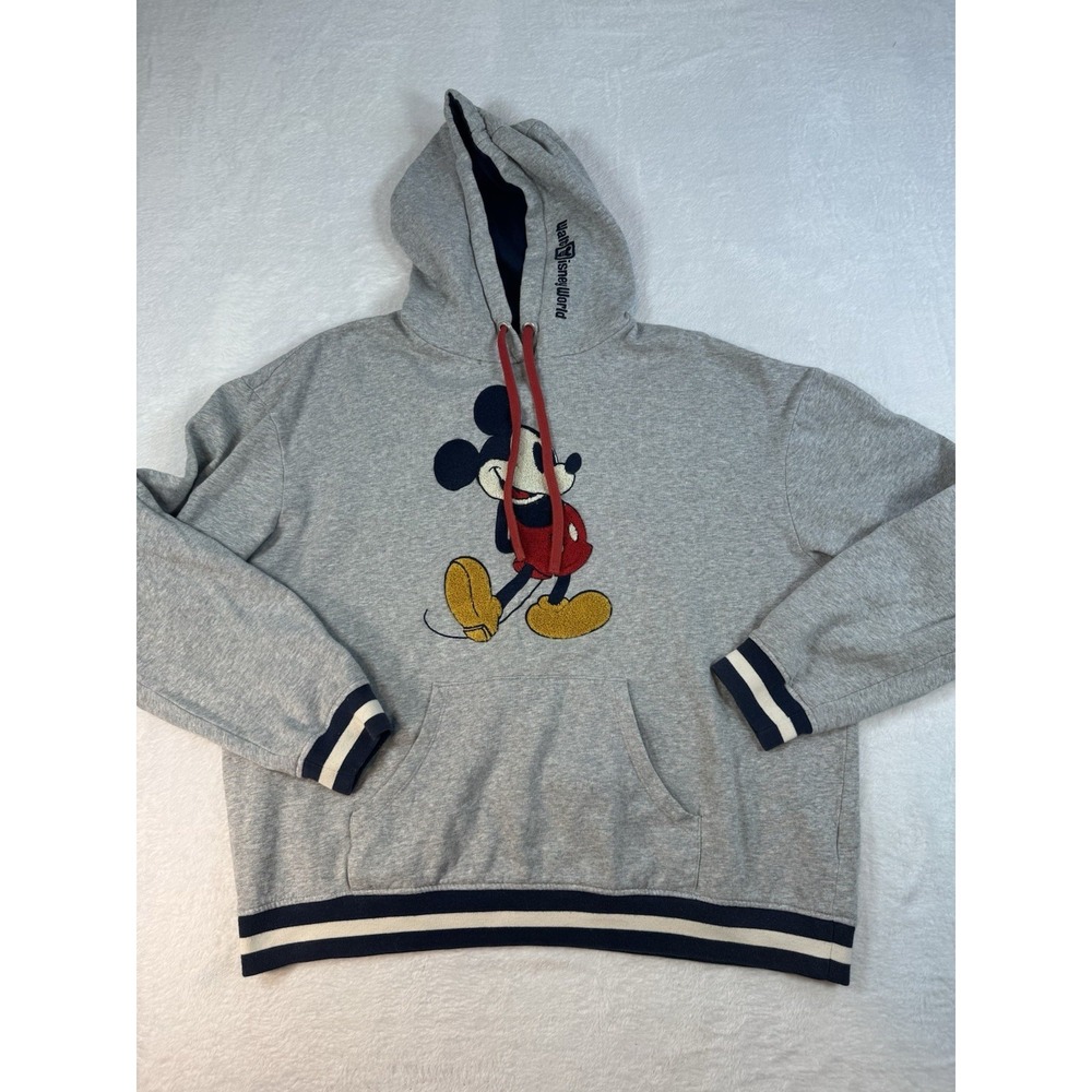 Disney Parks World Mickey Hoodie Pullover Sweatshirt Varsity Sz Large Kidcore